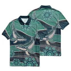 Aboriginal Dot Painting Polo Shirt Whale Dot Blue Green