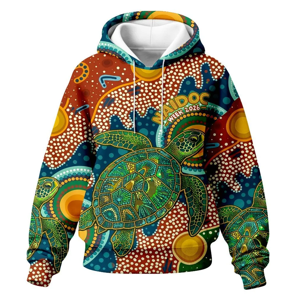 Aboriginal Dot Painting Women's Hoodie Green Sea Turtle NAIDOC Week 2026 Zip Up Hoodie