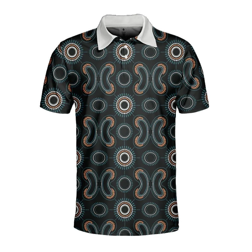 Aboriginal Dot Painting Men's Polo Shirt Boomerang Pattren Navy Blue