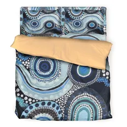 Aboriginal Dot Painting Bedding Set Waterhole Running Water Blue