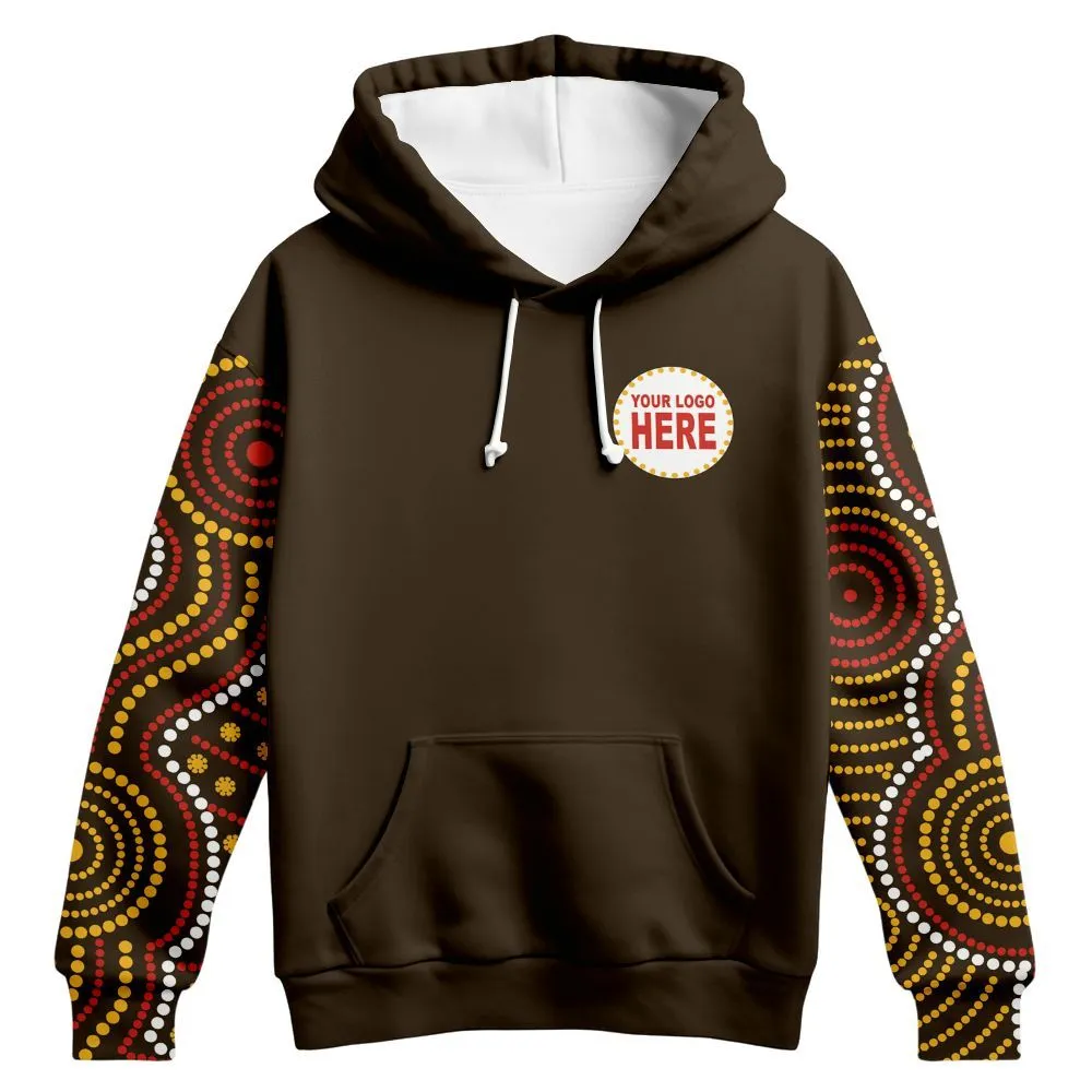 Aboriginal Dot Painting Custom Logo Hoodie Waterhole Brown Zip Up Hoodie