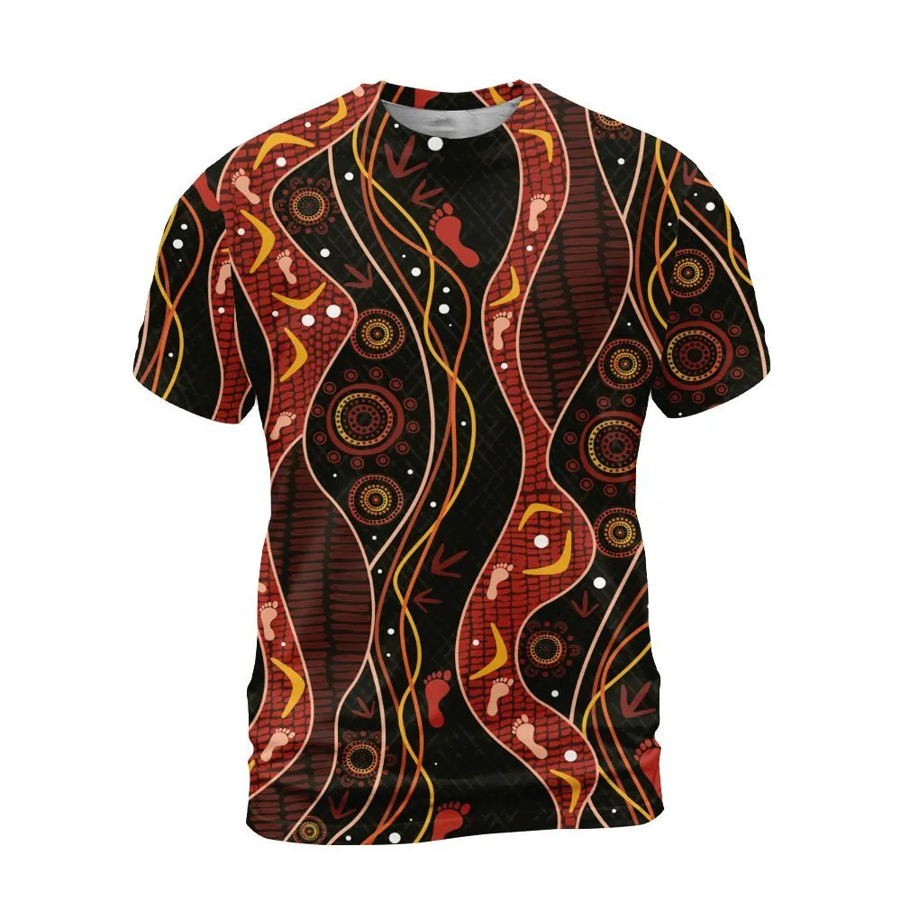 Aboriginal Rarrk Men's T-Shirt Hunting Emu Red