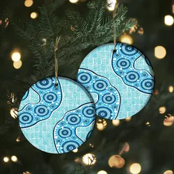Aboriginal Dot Painting Ornament Waterhole Blue Rarrk Ceramic Ornament