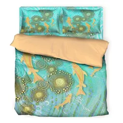 Aboriginal Dot Painting Bedding Set Fish Blue