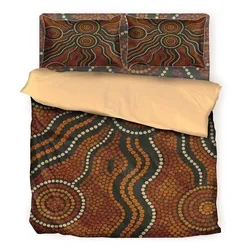Aboriginal Dot Painting Bedding Set Water Pathways Ochre Brown