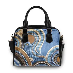 Aboriginal Dot Painting Shoulder Handbag Waterhole Blue