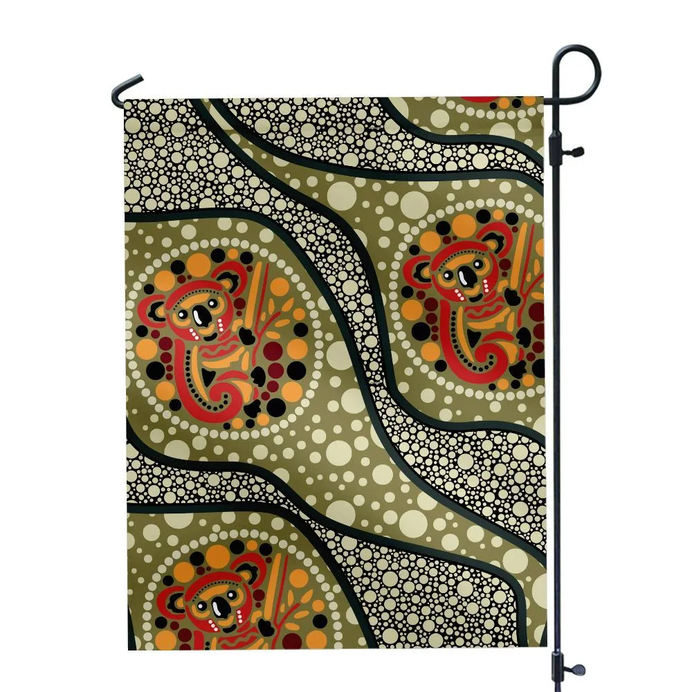Aboriginal Dot Painting Garden Flag Koala Olive Green