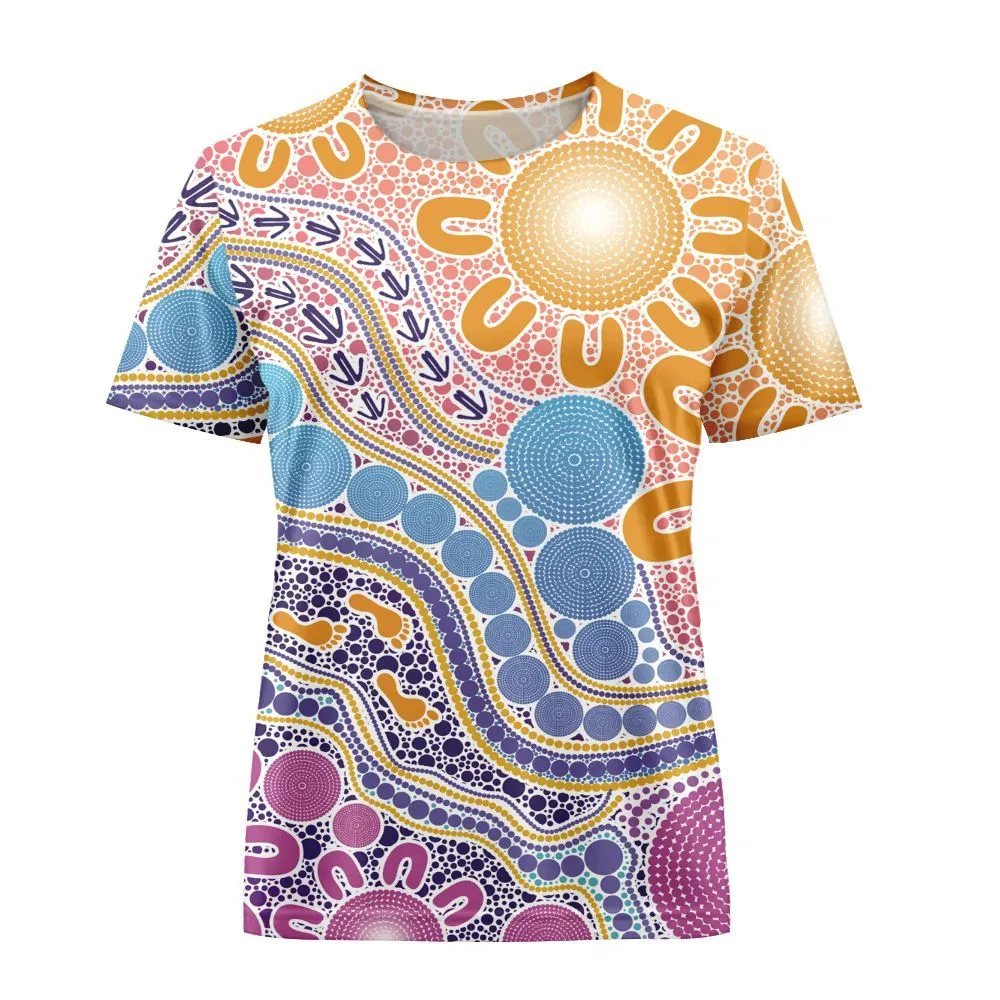 Aboriginal Dot Painting Women T-Shirt Waterhole Pastel Urban