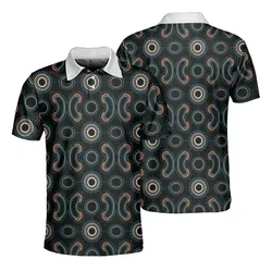 Aboriginal Dot Painting Men's Polo Shirt Boomerang Pattren Navy Blue