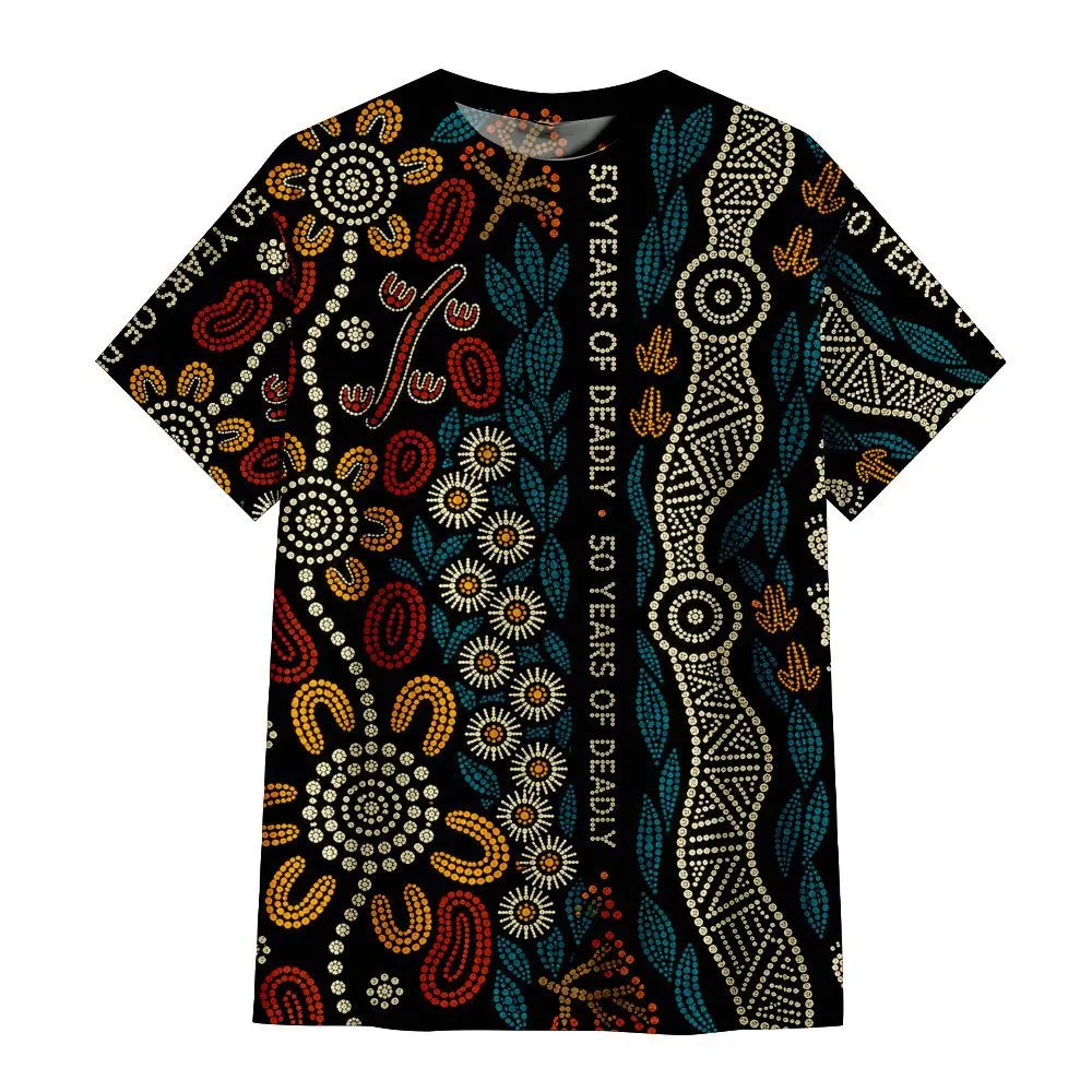 Aboriginal Dot Painting T-Shirt NAIDOC 2026 50 Years Of Deadly Wildflowers