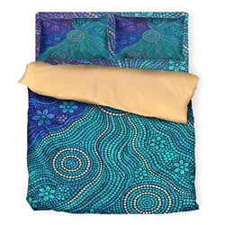 Aboriginal Dot Painting Bedding Set Flow Of The Sea Blue