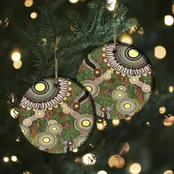 Aboriginal Dot Painting Ornament Bushland Green Ceramic Ornament