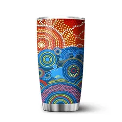 Aboriginal Dot Painting Tumbler Ocean And Sun Blue Red