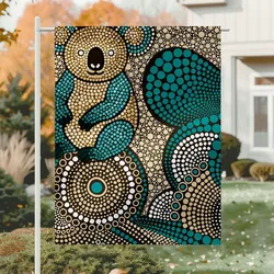 Aboriginal Dot Painting Garden Flag Koala Dot Art Sand Teal