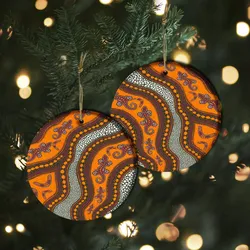 Aboriginal Dot Painting Ornament Hunting Goanna Orange Ceramic Ornament