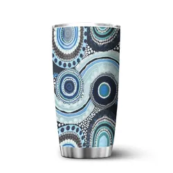 Aboriginal Dot Painting Tumbler Waterhole Running Water Blue