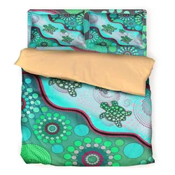 Aboriginal Dot Painting Bedding Set Turtle Dot Jade Green