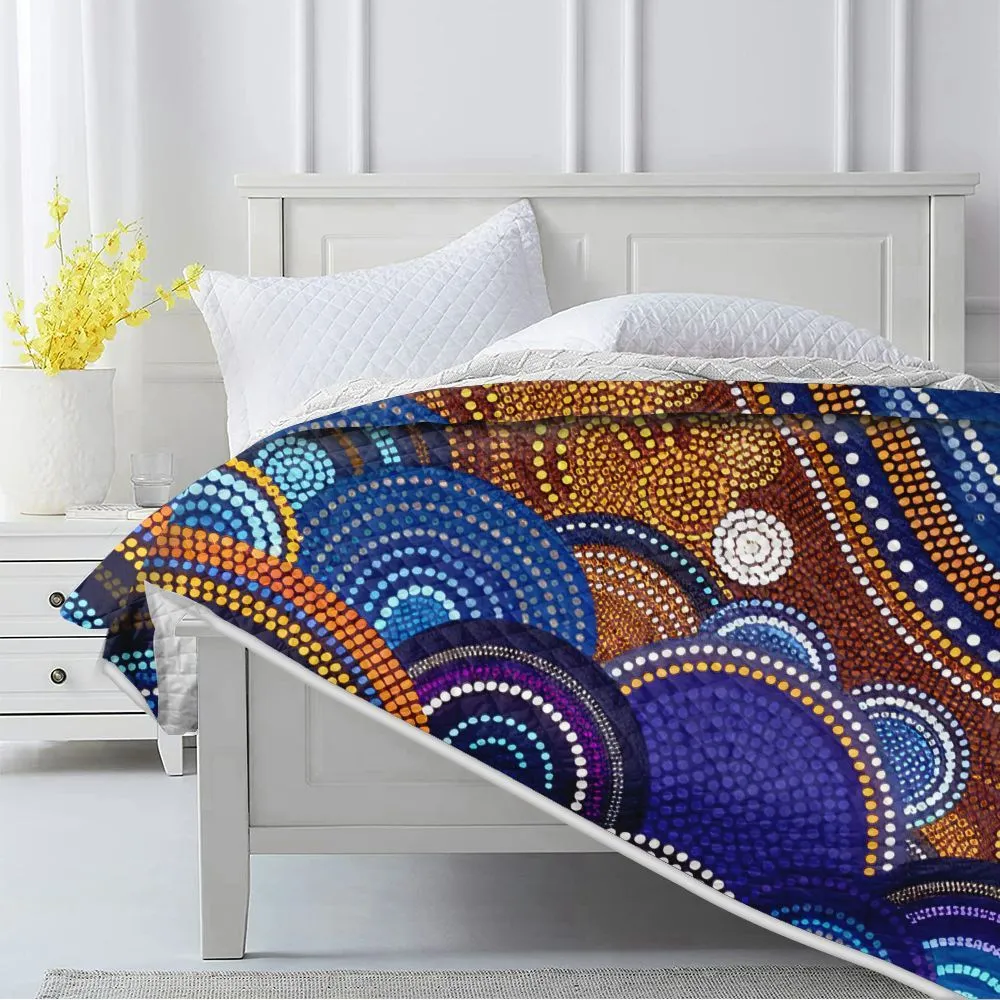 Aboriginal Dot Painting Quilt Ocean Journey Blue