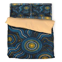 Aboriginal Dot Painting Bedding Set Running Water Royal Blue