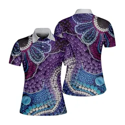 Aboriginal Dot Painting Women Polo Shirt Ocean Lines Violet Blue