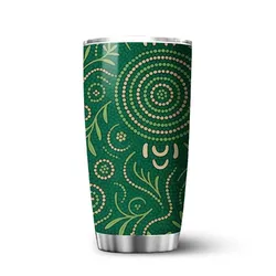 Aboriginal Dot Painting Tumbler Plants Pattern Green