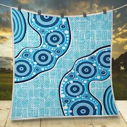 Aboriginal Dot Painting Quilt Waterhole Blue Rarrk