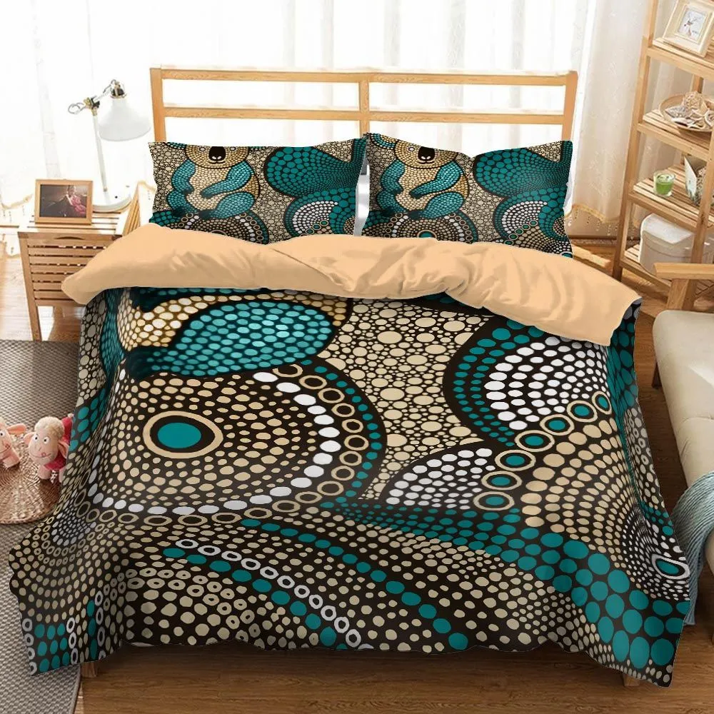 Aboriginal Dot Painting Bedding Set Koala Dot Art Sand Teal