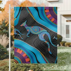 Aboriginal Rarrk Garden Flag Kangaroo Symbol Blue