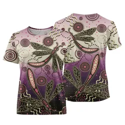 Aboriginal Dot Painting Women T-Shirt Dragonfly Mauve Urban