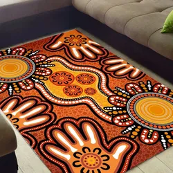 Aboriginal Dot Painting Carpet Rug Hand Prints Red