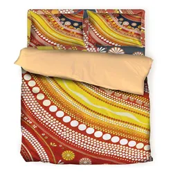 Aboriginal Dot Painting Bedding Set Running Water Plants Red Yellow
