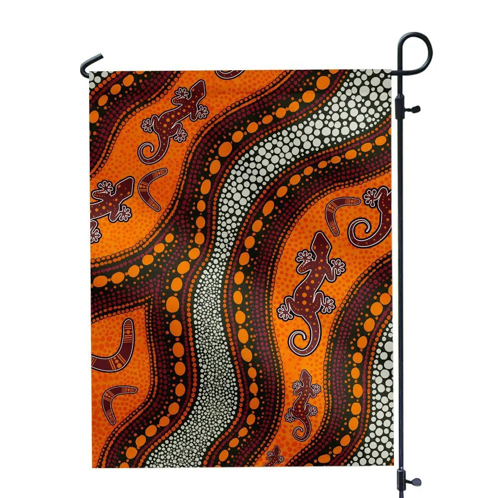 Aboriginal Dot Painting Garden Flag Hunting Goanna Orange
