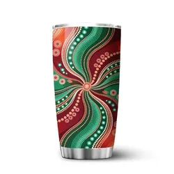 Aboriginal Dot Painting Tumbler Running Waterhole Red Green
