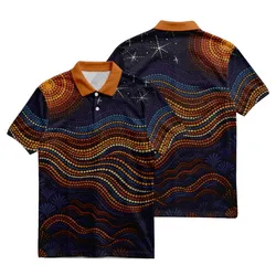 Aboriginal Dot Painting Polo Shirt Sun And Plants Royal Blue