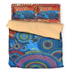 Aboriginal Dot Painting Bedding Set Ocean And Sun Blue Red