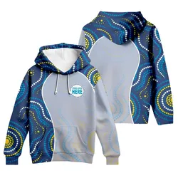 Aboriginal Dot Painting Custom Logo Hoodie Running Water Royal Blue Zip Up Hoodie