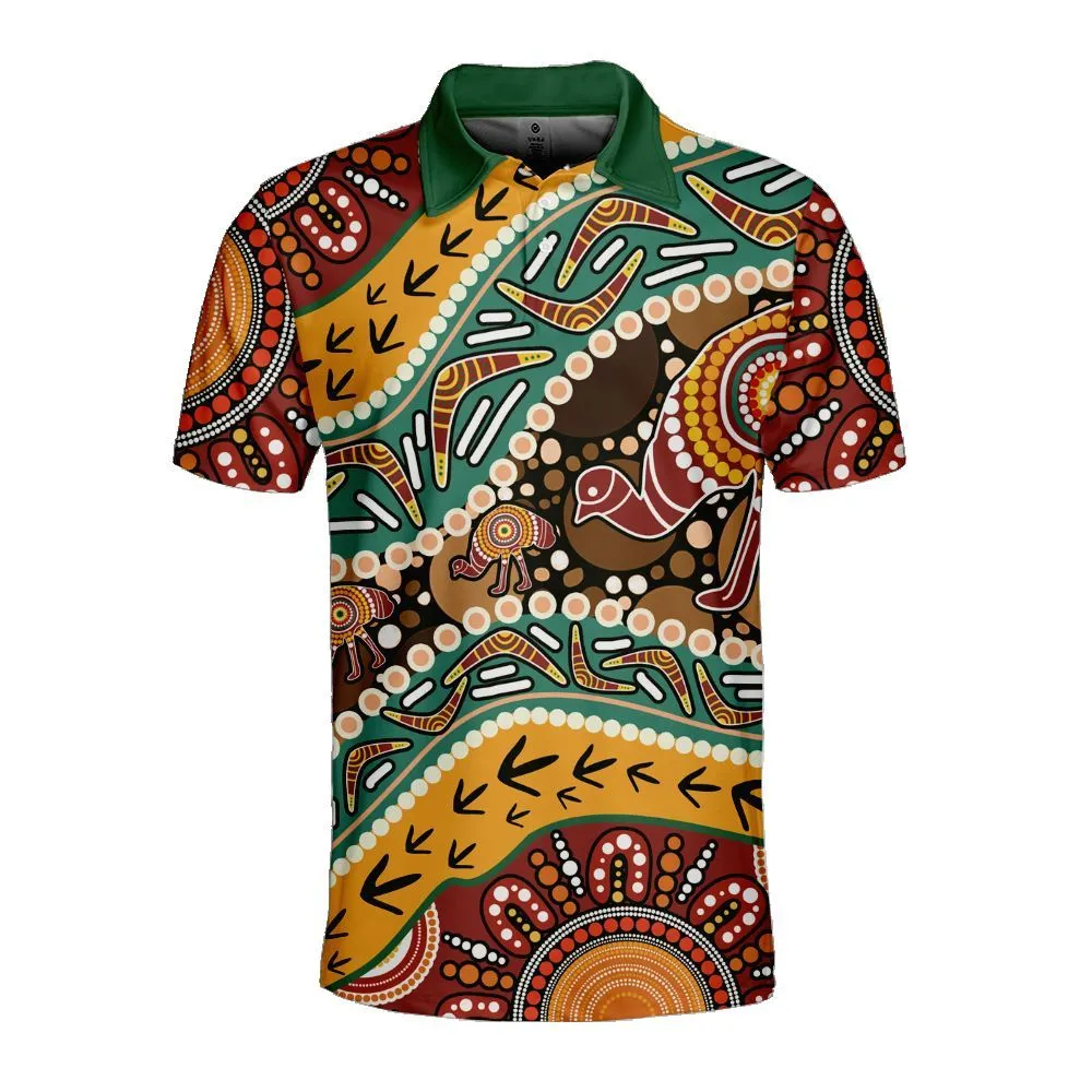 Aboriginal Dot Painting Men's Polo Shirt Hunting Emu