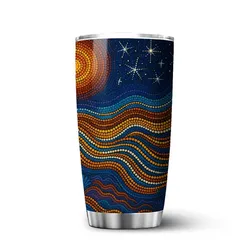 Aboriginal Dot Painting Tumbler Sun And Plants Royal Blue