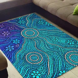 Aboriginal Dot Painting Carpet Rug Flow Of The Sea Blue