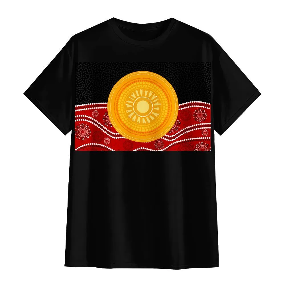 Aboriginal Dot Painting Unisex Shirt Flag Sunset Black Red