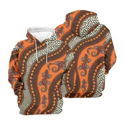Aboriginal Dot Painting Men's Hoodie Hunting Goanna Orange Zip Up Hoodie