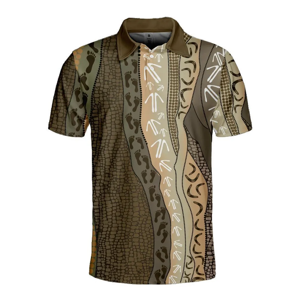Aboriginal Rarrk Men's Polo Shirt Hunting Grey Brown