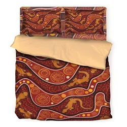 Aboriginal Dot Painting Bedding Set Goanna Red
