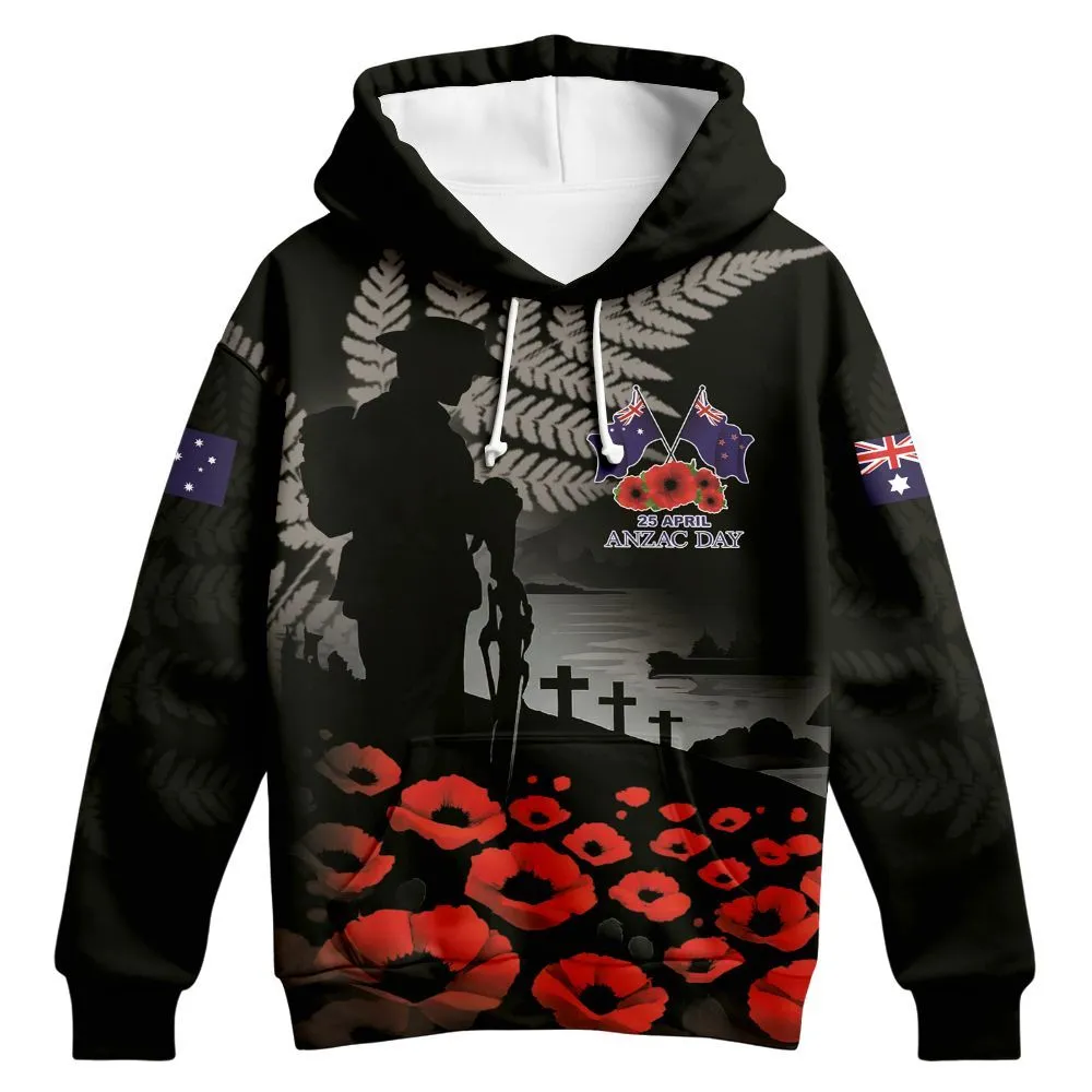 Lest We Forget Hoodie Australia Flag Red Poppy Zip Up Hoodie