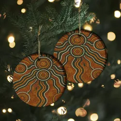 Aboriginal Dot Painting Ornament Water Pathways Ochre Brown Ceramic Ornament
