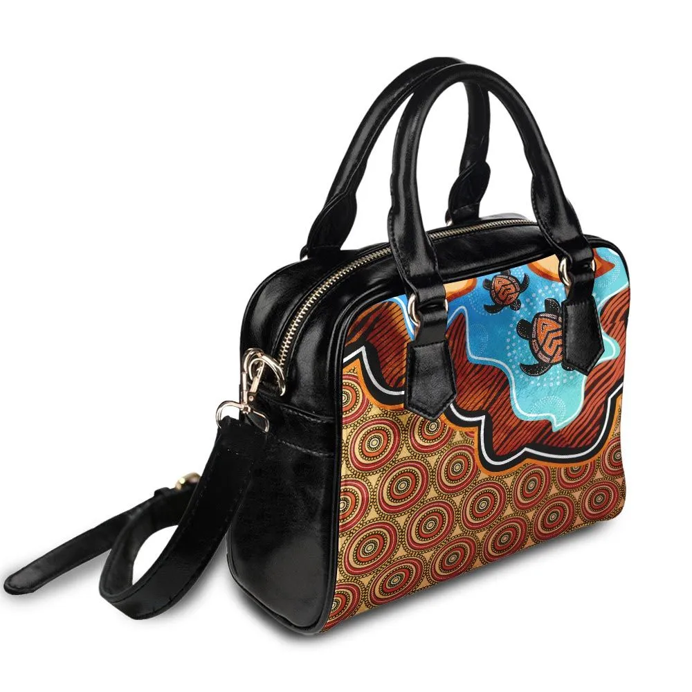 Aboriginal Dot Painting Shoulder Handbag Turtle Orange Color Rarrk