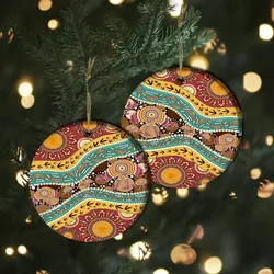 Aboriginal Dot Painting Ornament Hunting Emu Ceramic Ornament