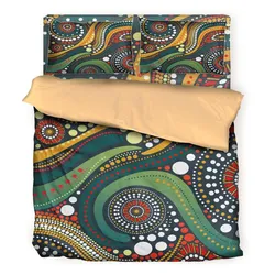 Aboriginal Dot Painting Bedding Set Waterhole Green