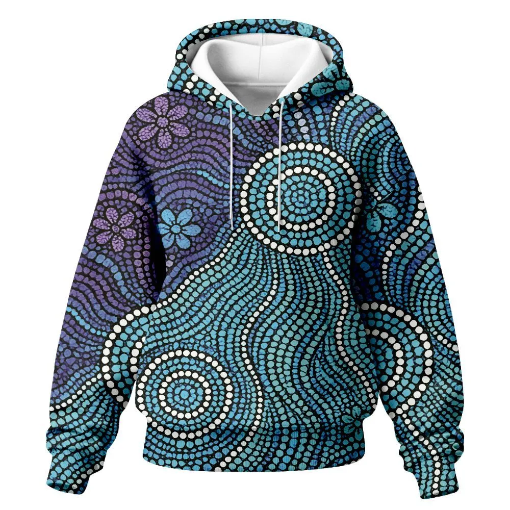 Aboriginal Dot Painting Women Hoodie Flow Of The Sea Blue Zip Up Hoodie