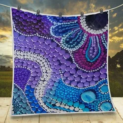 Aboriginal Dot Painting Quilt Ocean Lines Violet Blue